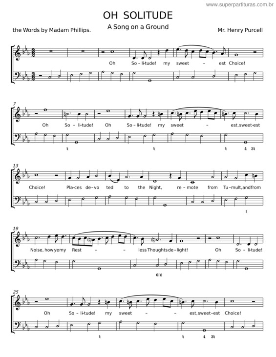 Partitura da música Oh Solitude – Henry Purcell
