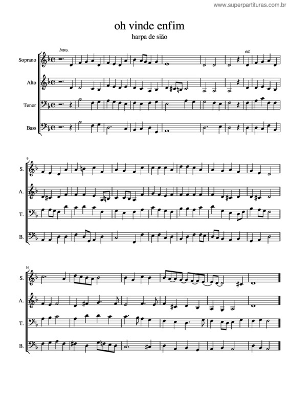 Partitura da música Oh Vinde Enfim