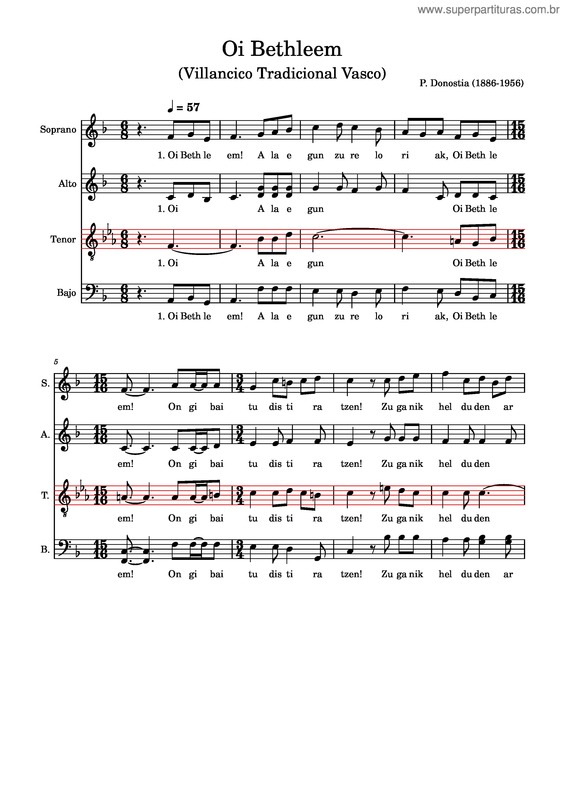 Partitura da música Oi Bethleem v.2