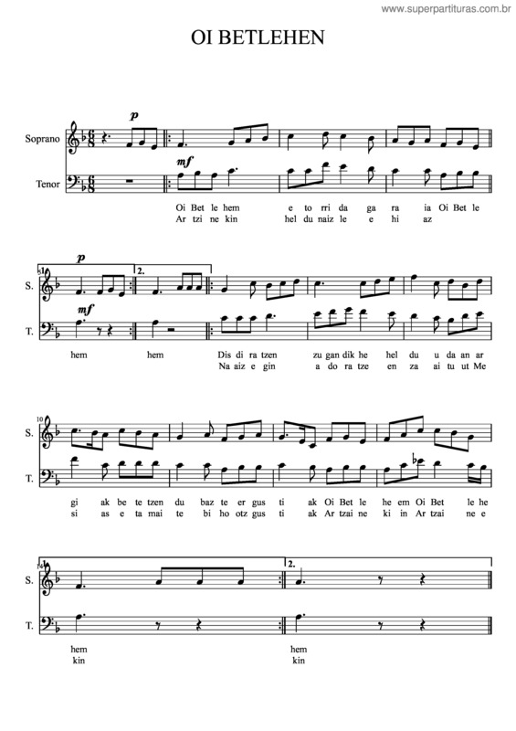Partitura da música Oi Betlehen