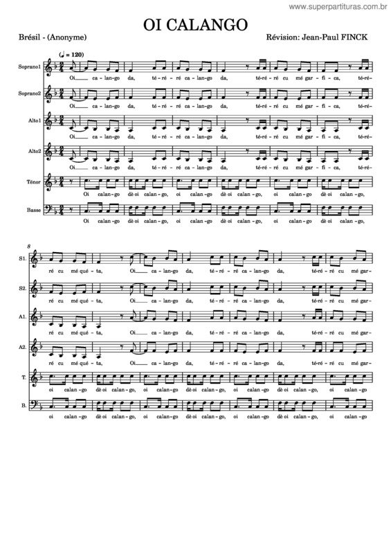 Partitura da música Oi Calango – Misc Traditional