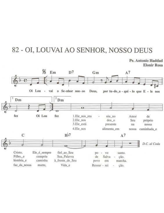 Partitura da música Oi Louvai ao Senhor Nosso Deus