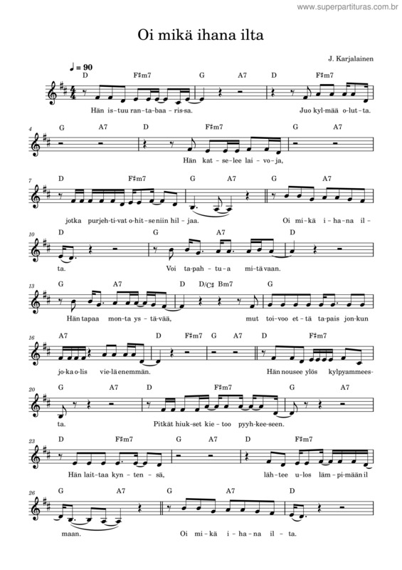 Partitura da música Oi Mika Ihana Ilta – J. Karjalainen