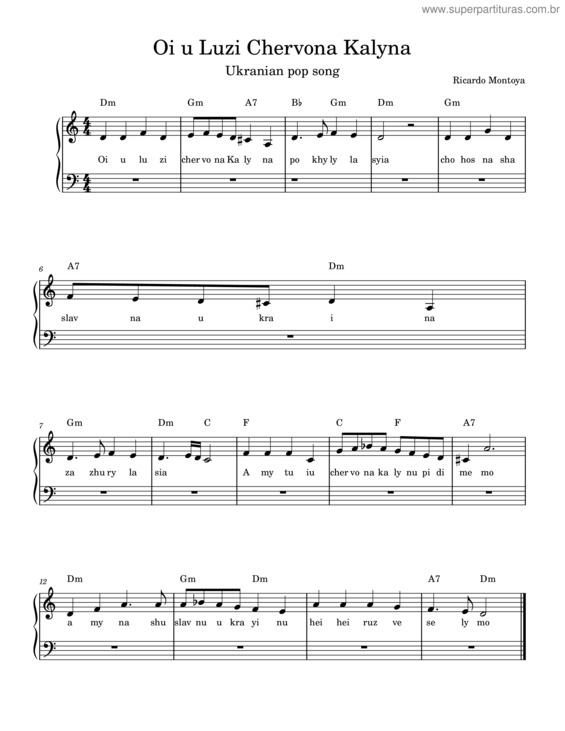 Partitura da música Oi U Luzi Chervona Kalyna