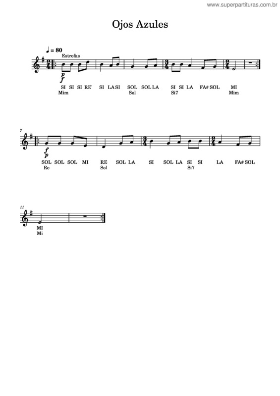 Partitura da música Ojos Azules – Huayno  Ojos Azules