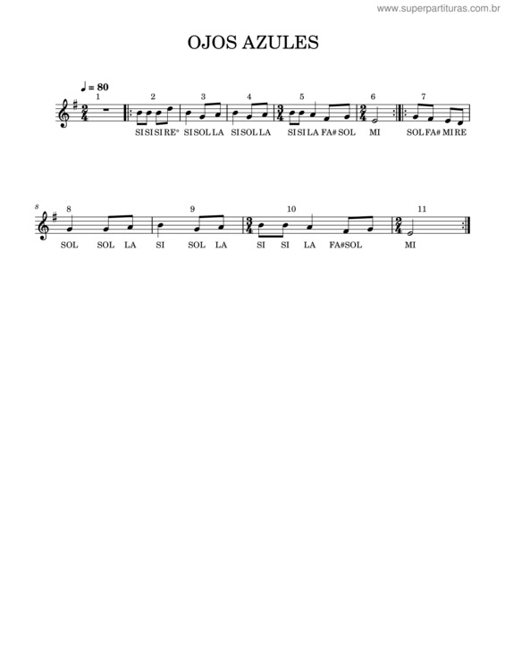 Partitura da música Ojos Azules v.2
