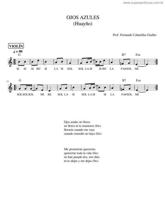 Partitura da música Ojos Azules v.5