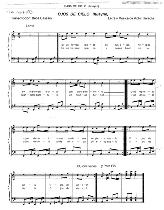 Partitura da música Ojos De Cielo