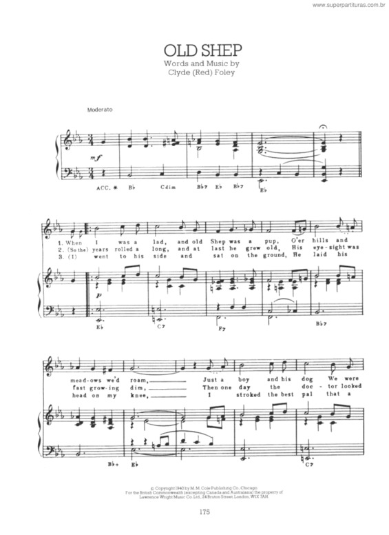 Partitura da música Old Shep v.2