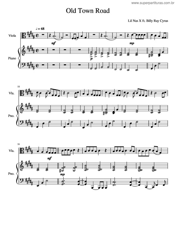 Partitura da música Old Town Road Viola
