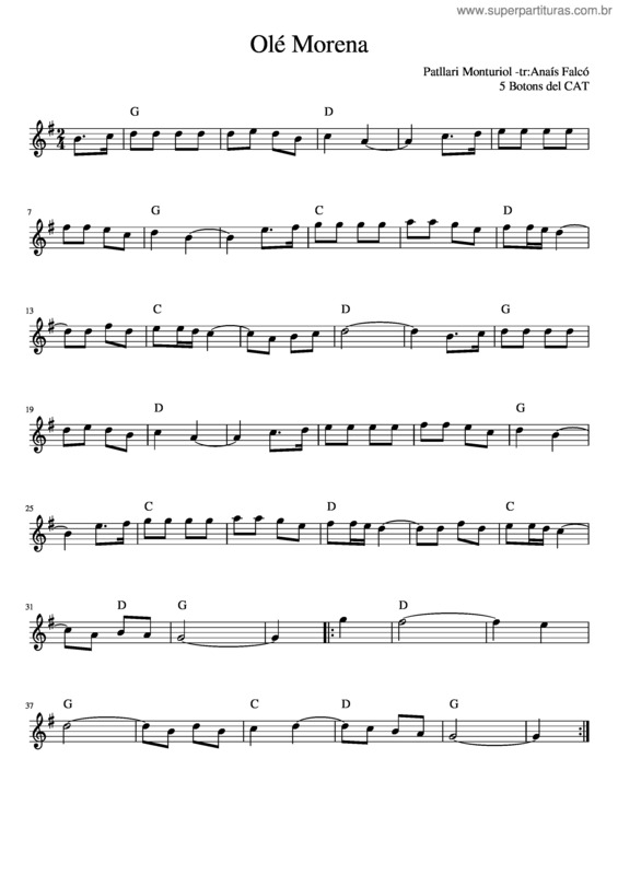 Partitura da música Olé Morena