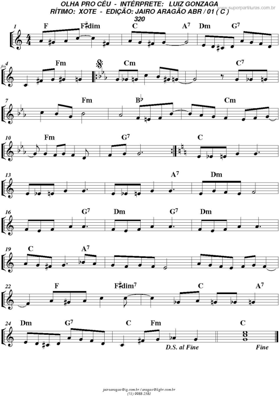 Partitura da música Olha Pro Céu