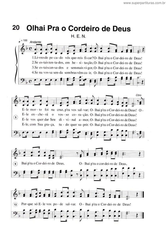 Partitura da música Olhai Pra O Cordeiro De Deus