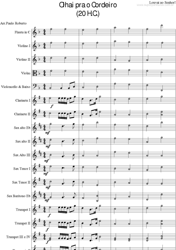 Partitura da música Olhai pra o Cordeiro