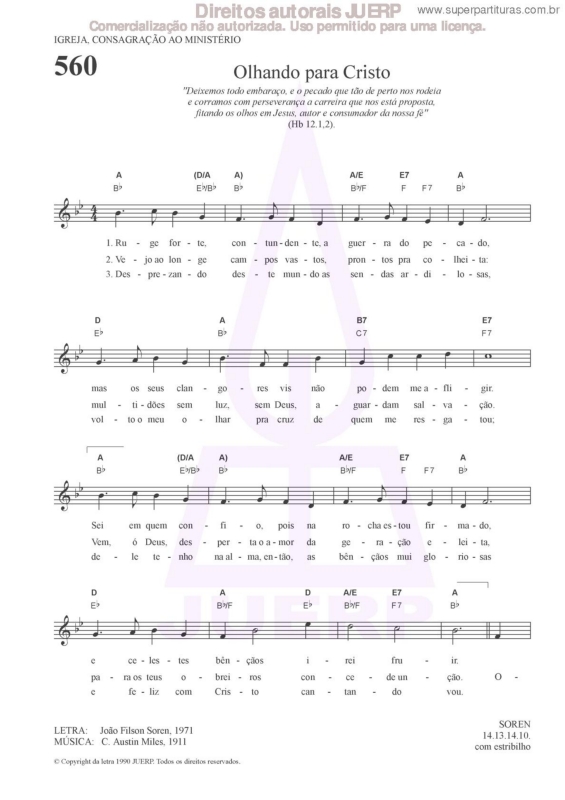 Partitura da música Olhando Para Cristo - 560 HCC