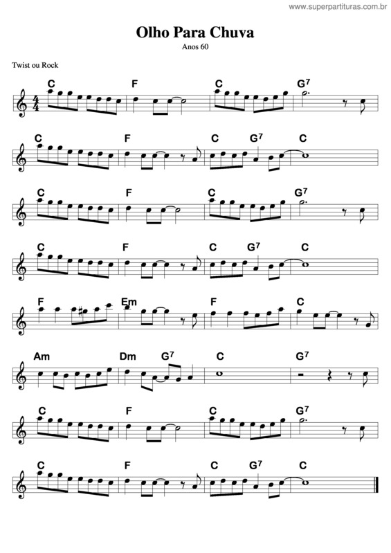 Partitura da música Olho Para A Chuva
