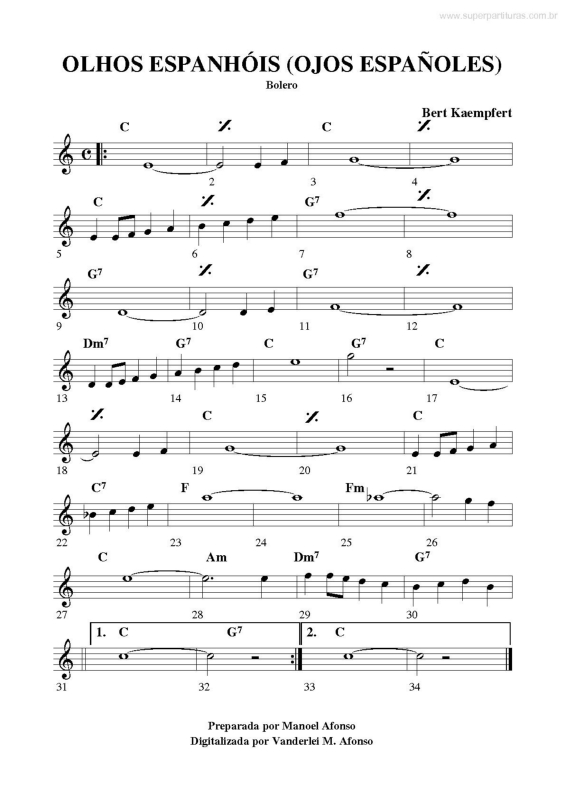 Partitura da música Olhos Espanhóis (Ojos Españoles)