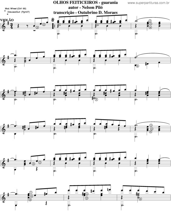 Partitura da música Olhos Feiticeiros v.2