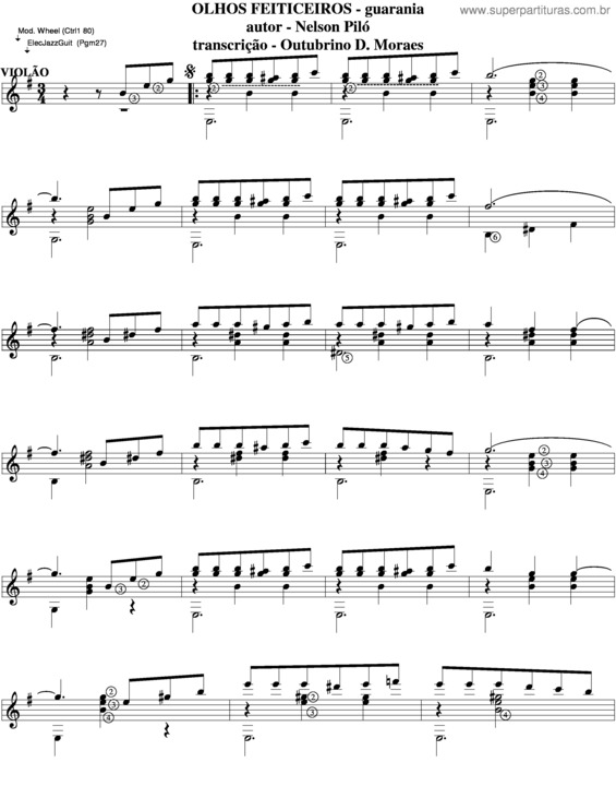 Partitura da música Olhos Feiticeiros v.2