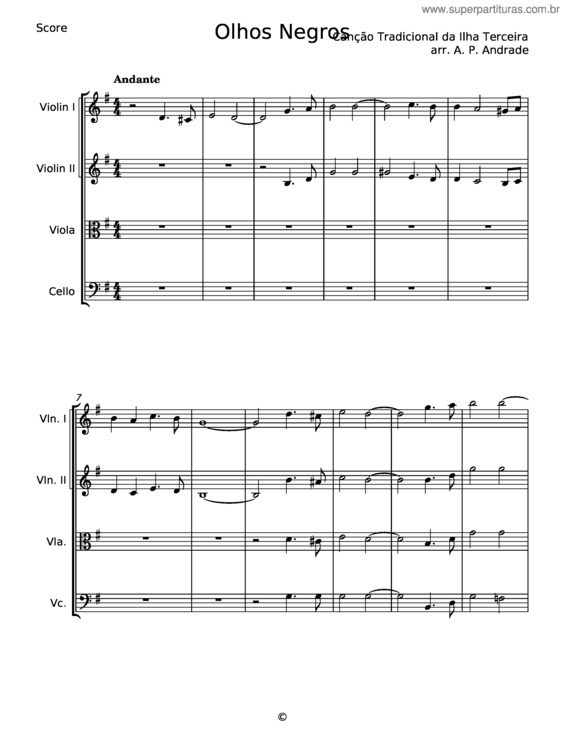 Partitura da música Olhos Negros Quarteto De Cordas