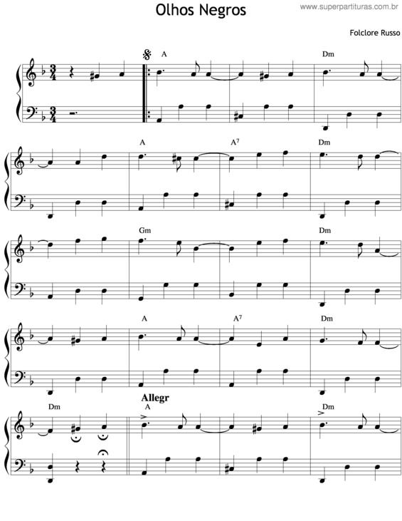 Partitura da música Olhos Negros v.5