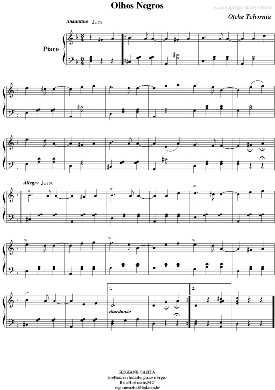 Partitura da música Olhos Negros