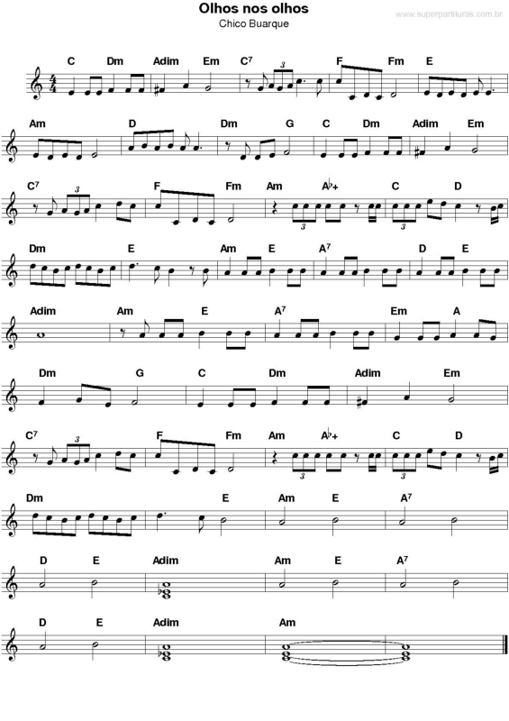 Partitura da música Olhos nos Olhos