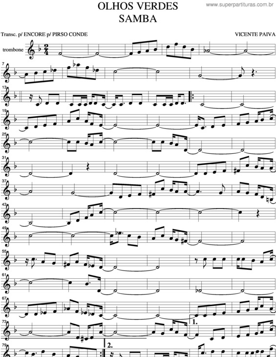 Partitura da música Olhos Verdes v.2