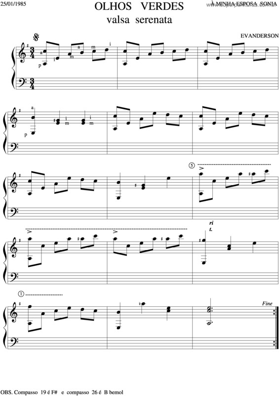 Partitura da música Olhos Verdes