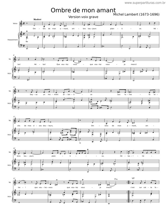 Partitura da música Ombre De Mon Amant – Michel Lambert