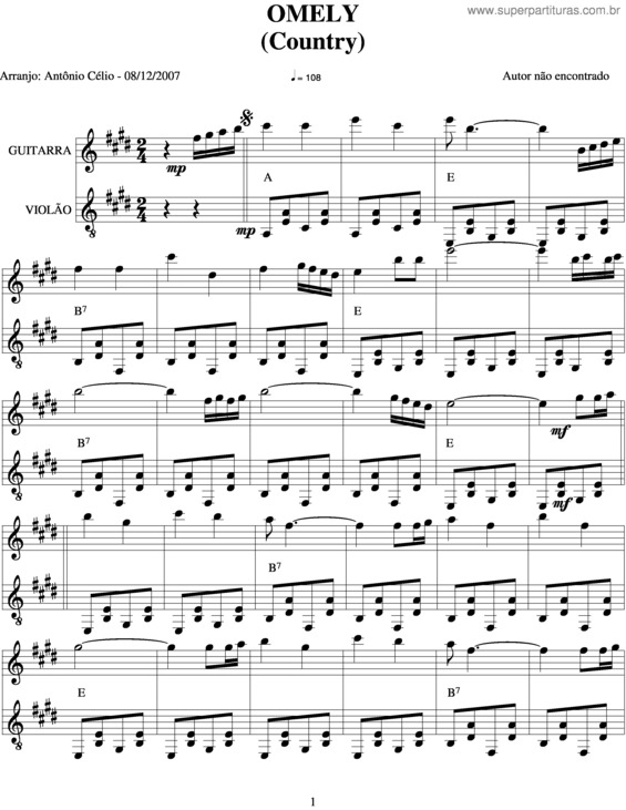 Partitura da música Omely