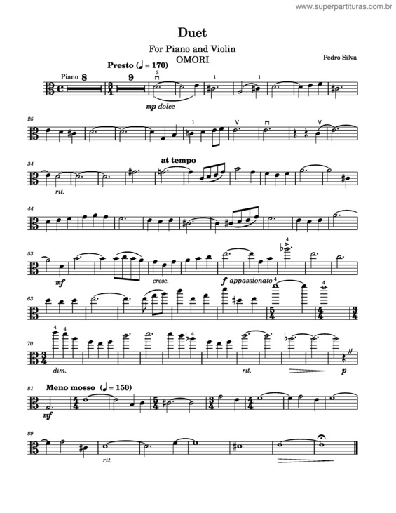 Partitura da música Omori Duet – Pedro Silva Viola Final Duet