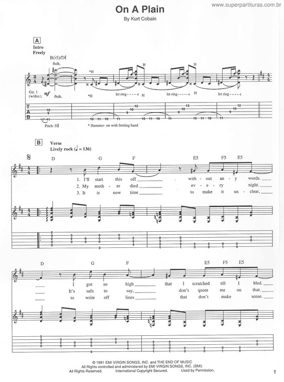 Partitura da música On A Plain v.3