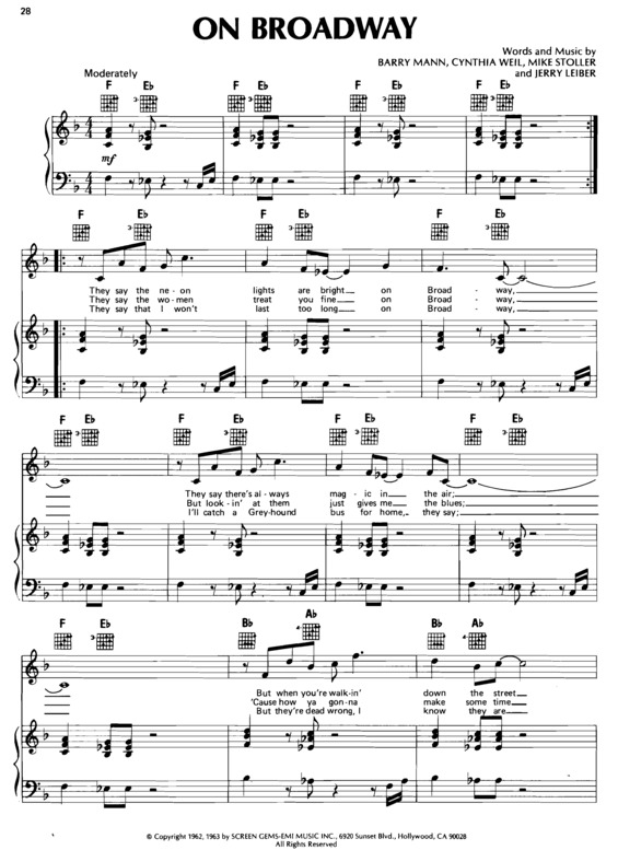 Partitura da música On Broadway