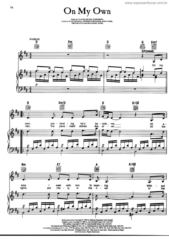 Partitura da música On My Own