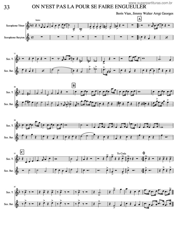 Partitura da música On N`Est Pas La Pour Se Faire Engueuler