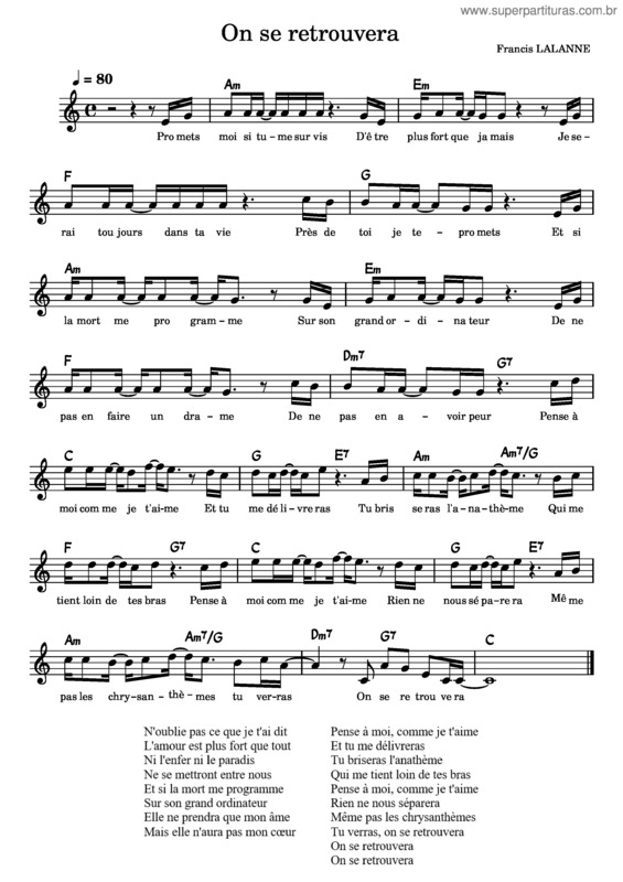 Partitura da música On Se Retrouvera – Lalanne
