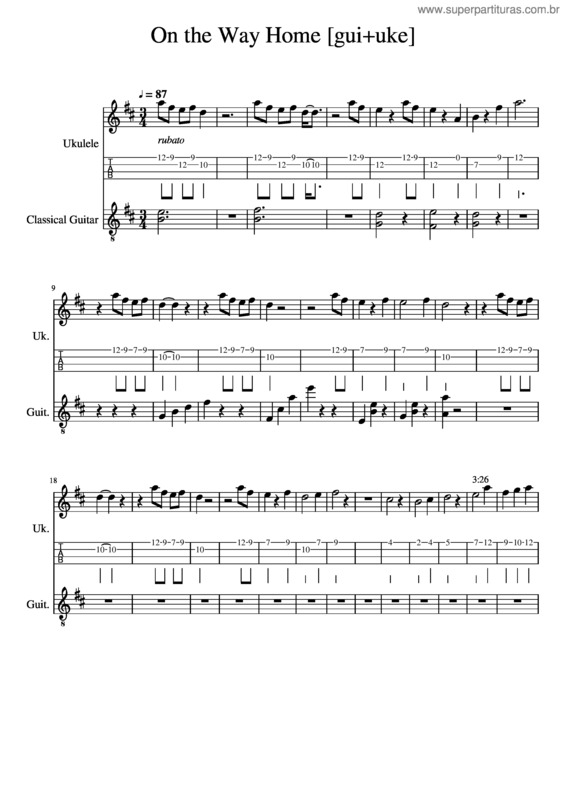 Partitura da música On The Way Home  Gui+Uke