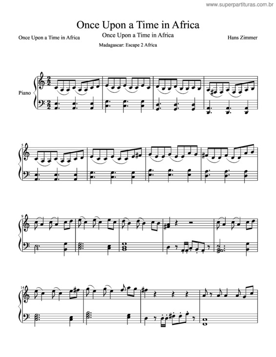 Partitura da música Once Upon A Time In Africa – Madagascar – Hans Zimmer