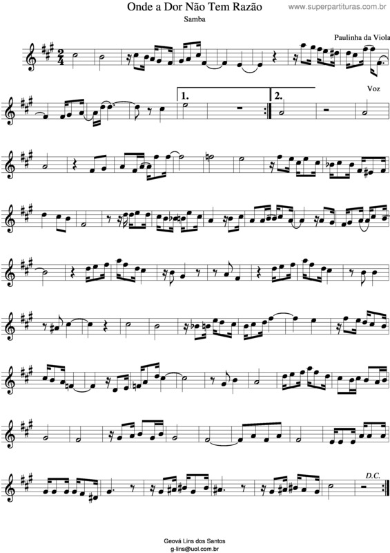 Partitura da música Onde A Dor Não Tem Razão v.2