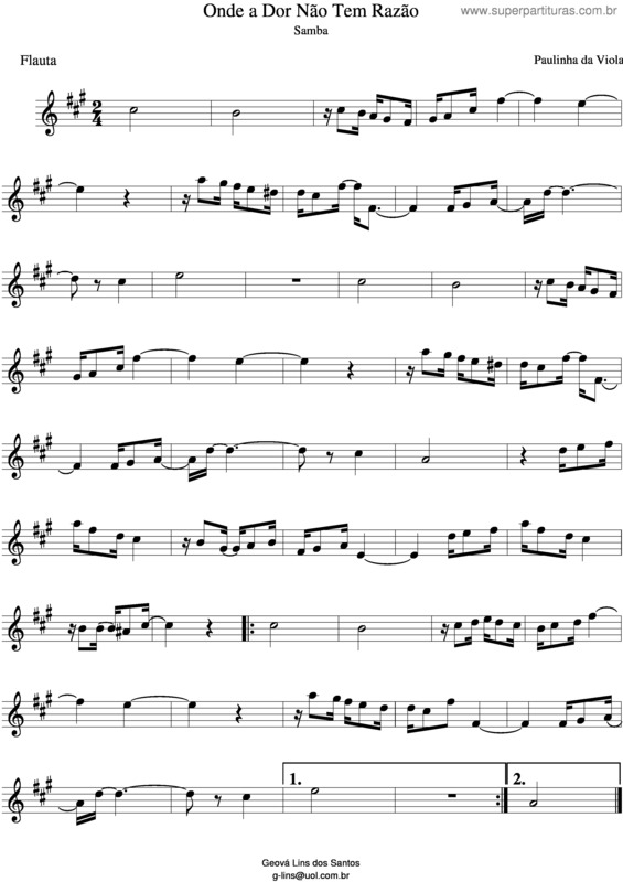 Partitura da música Onde A Dor Não Tem Razão