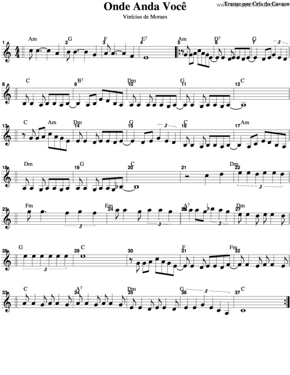 Partitura da música Onde Anda Você v.3