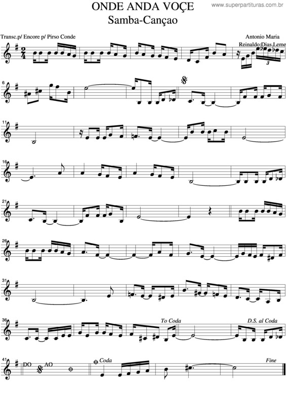 Partitura da música Onde Anda Você v.4