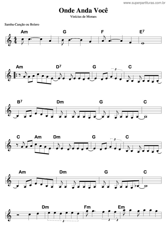 Partitura da música Onde Anda Você v.5