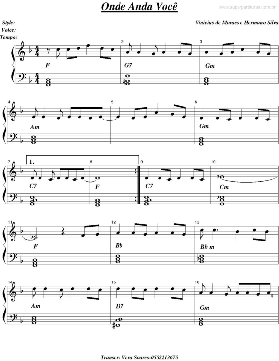 Partitura da música Onde Anda Você