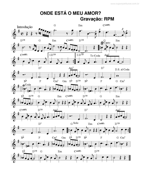 Partitura da música Onde está o meu amor?