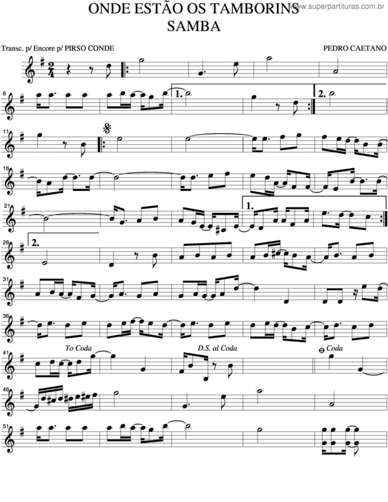 Partitura da música Onde Estão Os Tamborins