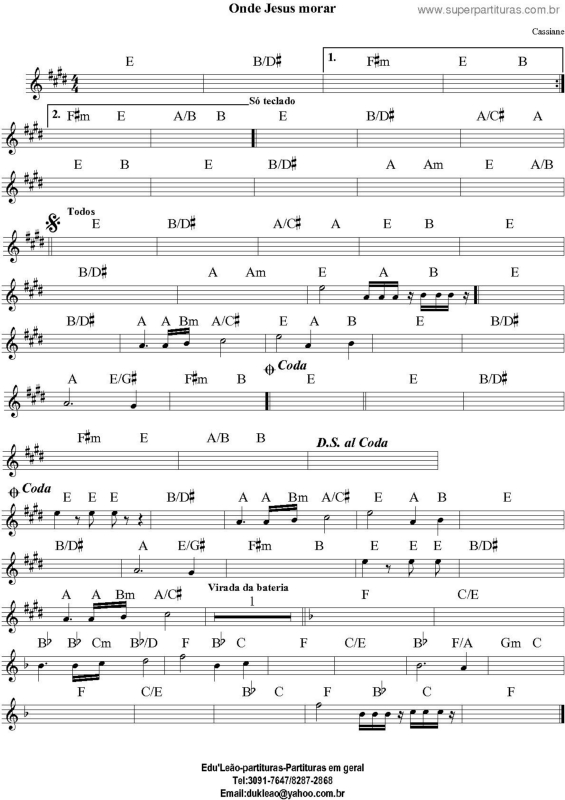 Partitura da música Onde Jesus Mora