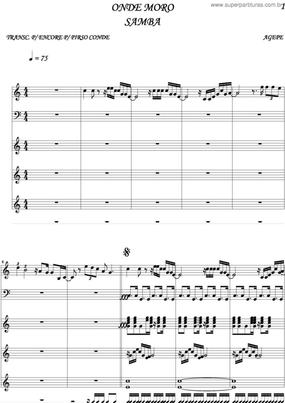 Partitura da música Onde Moro