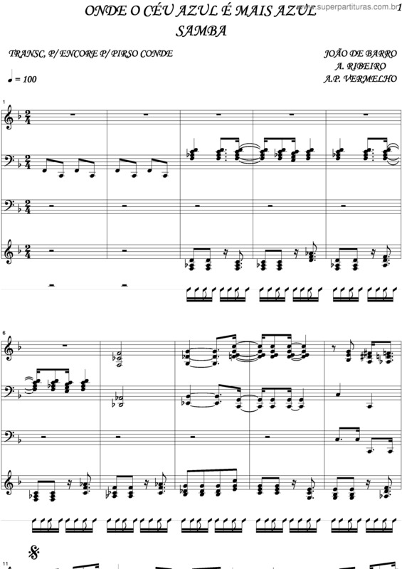 Partitura da música Onde O Ceu Azul E Mais Azul v.2